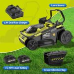 The electric lawn mower with large 45L grass bag for efficient mowing.