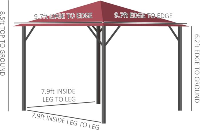 10x10 Gazebo image emphasizing the quality of the canopy material that blocks 99% of UV rays.