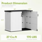 shed displaying the dimensions (25.5"D x 48"W x 37.1"H) and the 55.78 Pounds item weight.