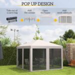 Gazebo image emphasizing the beige Oxford fabric top and drain holes designed to block UV rays and prevent water accumulation.