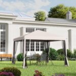 Gazebo showcasing the frame legs and system for easily adjusting the overall height of the instant tent.